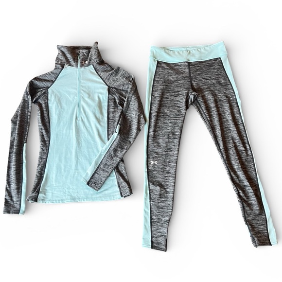 Under Armour Pants - Under Armour ColdGear Compression Set Aqua Gray M 1/2 Zip + Leggings